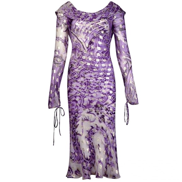 ROBERTO CAVALLI CHINOISERIE DRAGON PRINTED BACKLESS MIDI DRESS 2005 - Picture 4 of 8